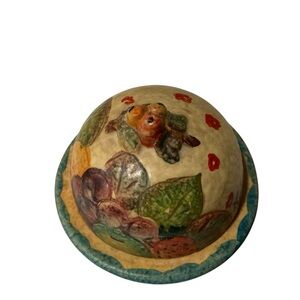 Vintage hand-painted ceramic dish with lid Majolica- style whimsical Italian